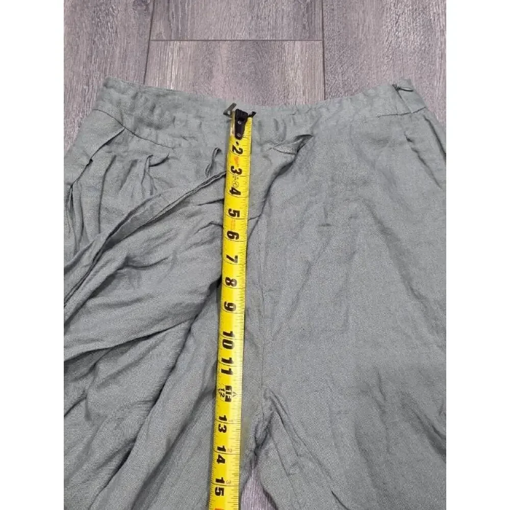 Zara Olive 100% linen Green Y2K Wrap wide leg crop Pants Medium A004758